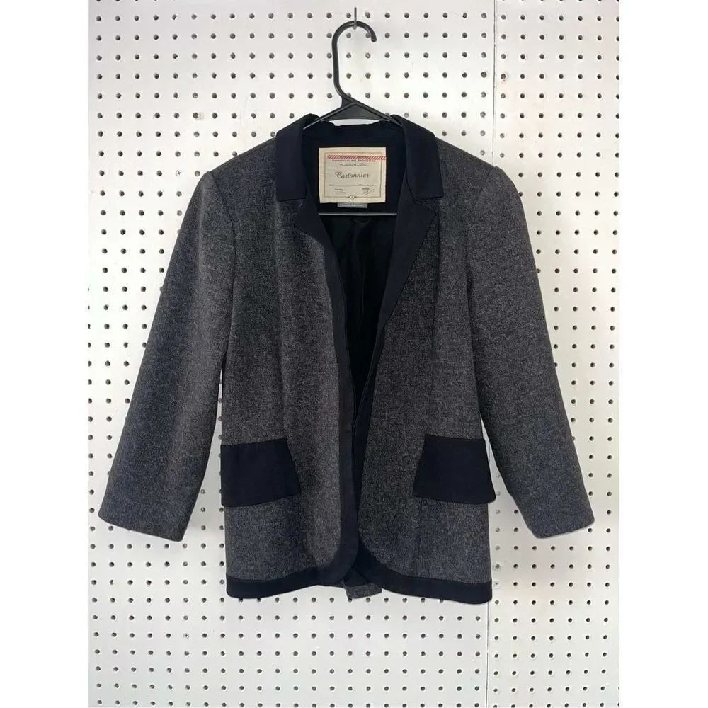 Anthropologie Cartonnier Gray Black Trim One Button Women’s Blazer